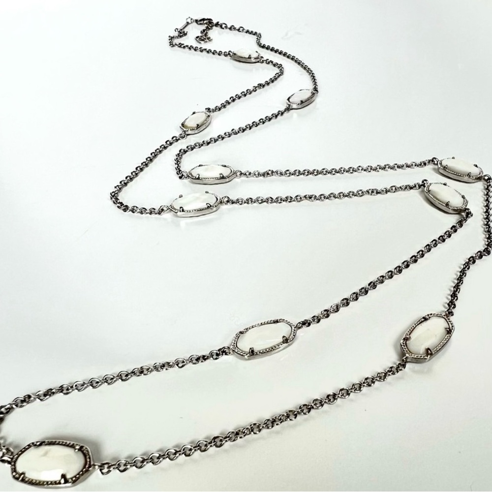 Kendra Scott Kellie Ivory Mother of Pearl and Silver Long Station Chain Necklace